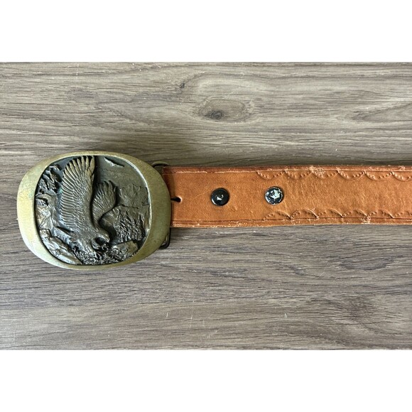 VTG High Mesa American Eagle Solid Bronze Belt Buckle & Leather Belt, Size 36 main image 14